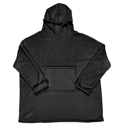 Czarna bluza koc Snuddie Intesi ciepły bluzo koc z kapturem do salonu na kanapę