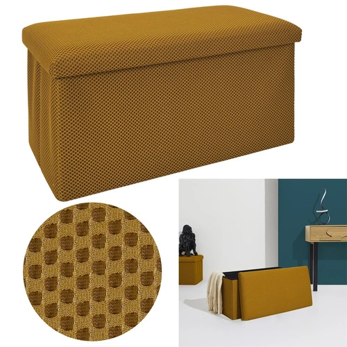 Pufa ze schowkiem Velse Atom Intesi żółta prostokątna składana do przedpokoju i pokoju dziecięcego