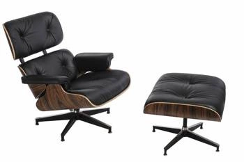 Fotel wypoczynkowy Vip Lounge Chair skórzany czarny z podnóżkiem do salonu nowoczesny obrotowy