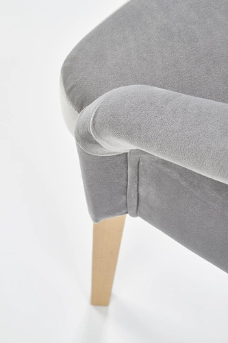 Krzesło tapicerowane welurowe Alain Intesi do jadalni szare z podłokietnikami drewniane