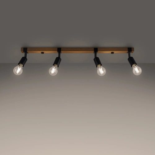 Plafon sufitowy ZUCA 4 czarny nowoczesny metalowo-drewniany do salonu Sollux Lighting