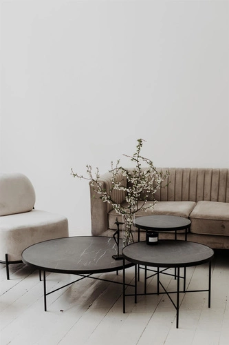 Stolik kawowy okrągły marmurowy TRE 430 czarny nowoczesny do salonu NORDIFRA 43 cm