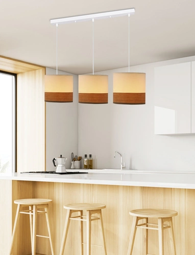Lampa wisząca Bianco biały 3x40W E27 abażur biały+orzechowy
