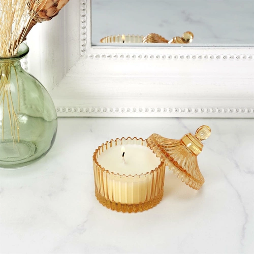 Świeca zapachowa Ambre ze szkła bohemskiego Intesi żółta ozdobna na prezent