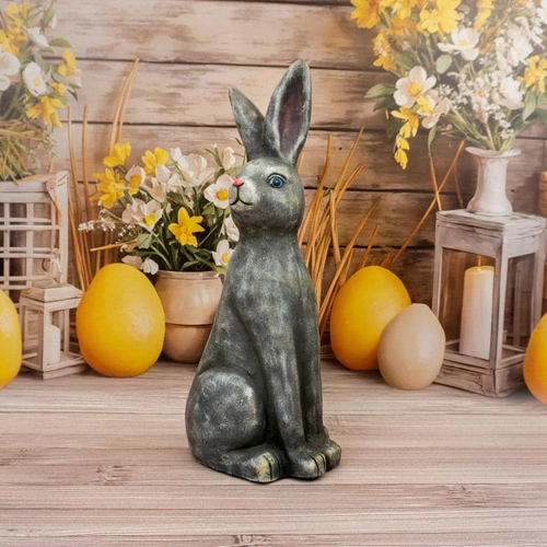 Intesi figurka wielkanocna siedzący zając 55 cm szary z żywicy do salonu i na stół