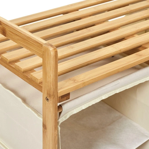 Szafka łazienkowa stojąca Intesi z bambusa z szufladą i półkami beżowa nowoczesna 69,5 cm