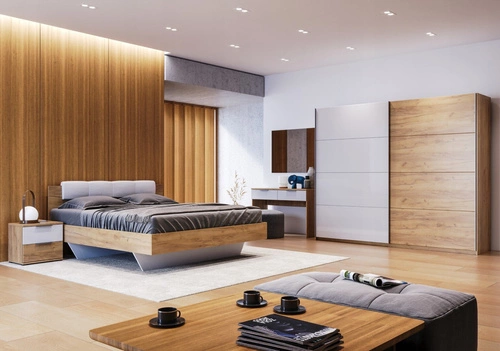 Nowoczesna toaletka do sypialni Tissa dąb craft biały połysk z szufladami Intesi