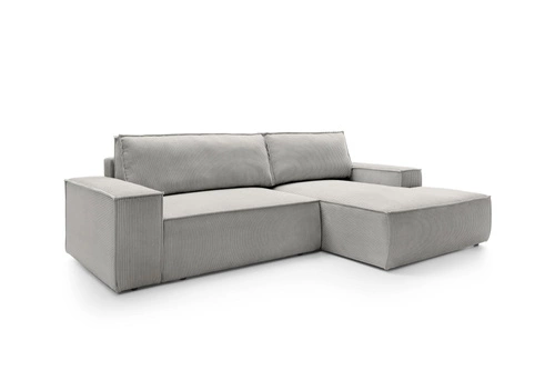 Narożnik z funkcją spania Molde M prawy sztruksowy szary jasny z pojemnikiem do salonu