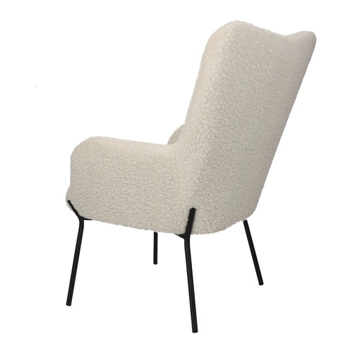 Fotel uszak Glasgow biały do salonu nowoczesny tapicerowany boucle z podłokietnikami Intesi