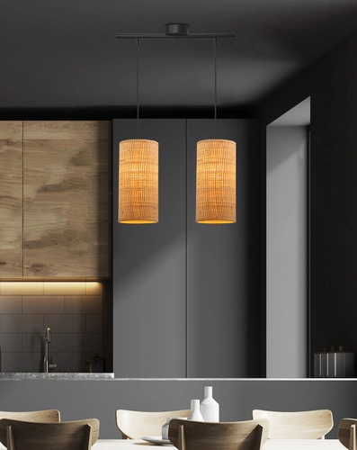 Lampa wisząca Fleri czarny 2x60 E27  abażur 12x25 beżowy ratan