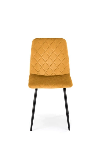 Krzesło do jadalni Uferyn Intesi tapicerowane welur musztardowy nowoczesne pikowane czarne nogi