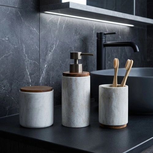 Dozownik do mydła Côme beżowy efekt marmuru 0,3L do łazienki 5five simply smart