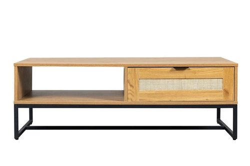 Stolik kawowy Capri prostokątny boho z rattanowym frontem i szufladą do salonu 120x60 cm
