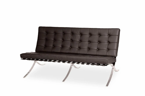 Sofa skórzana dwuosobowa Ba inspirowana Barcelona brązowa do salonu nowoczesna D2.DESIGN