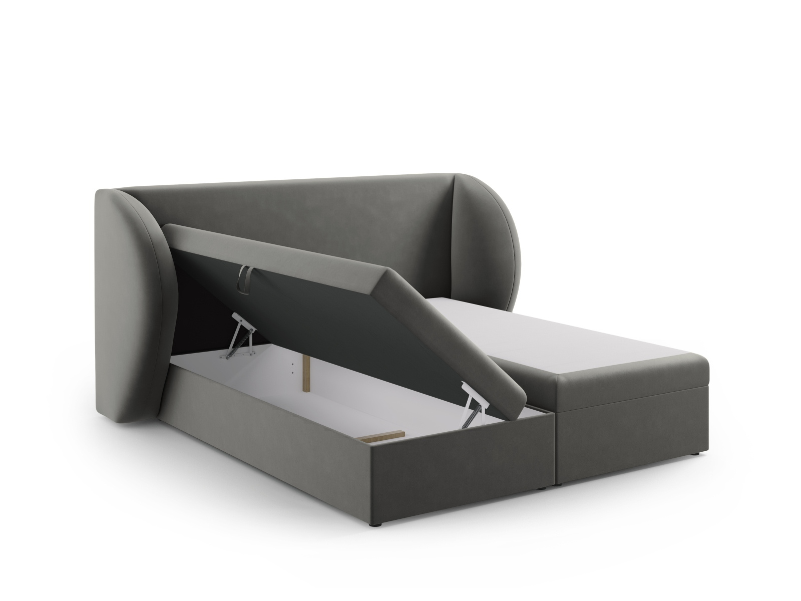 Łóżko tapicerowane Miley szare welurowe 180x200 z pojemnikiem do sypialni glamour