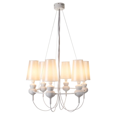 Lampa wisząca QUEEN-6 biała glamour do salonu i jadalni regulowana 82 cm Step into Design