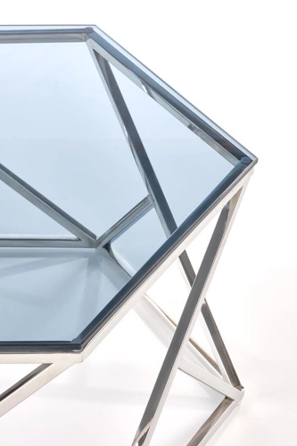 Stolik kawowy Tina szklany heksagonalny dymiony glamour do salonu 80x70 cm Intesi