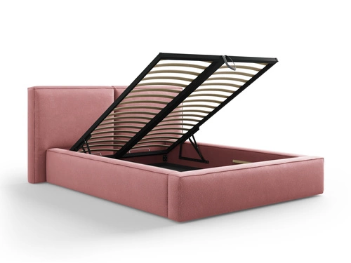 Łóżko tapicerowane Jodie II 160x200 różowe z pojemnikiem do sypialni glamour
