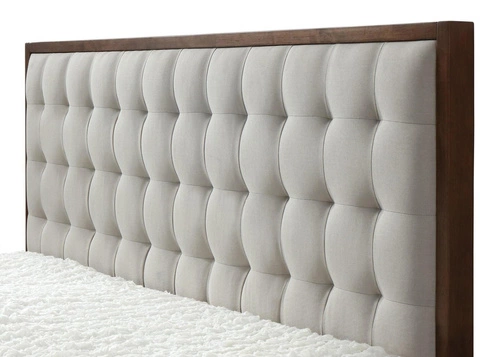 Łóżko tapicerowane Solo 160x200 beżowe orzech nowoczesne do sypialni drewniane