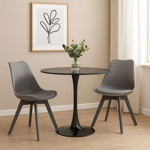 Stół okrągły 90 cm Simplet Skinny Black czarny nowoczesny do jadalni i kuchni na jednej nodze