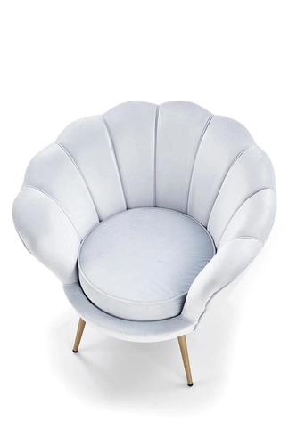 Fotel muszelka Amore błękitny welur do salonu nowoczesny glamour na złotych nogach Intesi