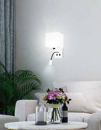 Kinkiet ścienny LED Magnum 2 biały nowoczesny z abażurem do sypialni i salonu 40 cm