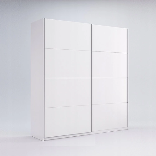 Szafa przesuwna Flory 150 cm biały połysk nowoczesna z półkami i drążkiem do sypialni