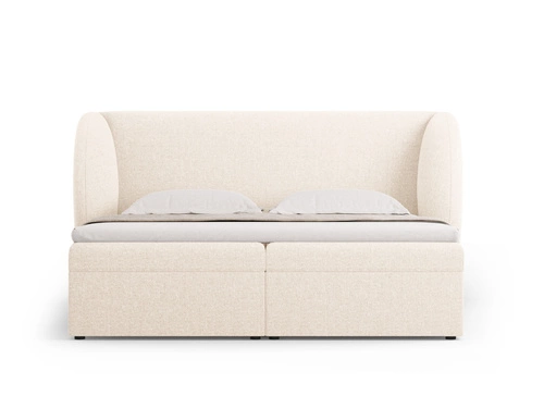 Łóżko tapicerowane Miley beżowe 180x200 z pojemnikiem do sypialni nowoczesne glamour