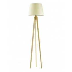 Lampa stojąca do salonu nowoczesna z abażurem ecru Curacao dębowa drewniana Lysne 158 cm