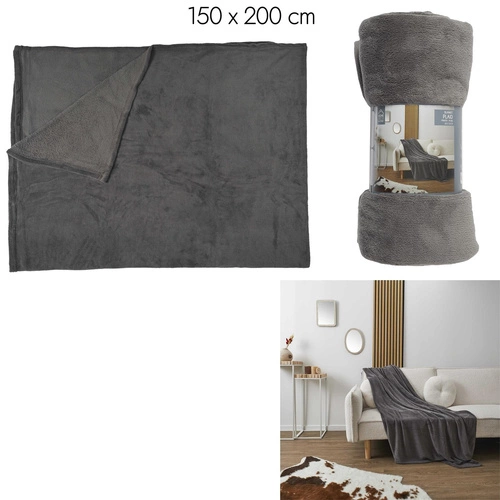 Pled Molleton szary 150x200 cm nowoczesny ciepły koc na kanapę do salonu Intesi