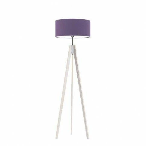 Lampa podłogowa drewniana z abażurem fioletowym HAITI Lysne do salonu i sypialni 138 cm