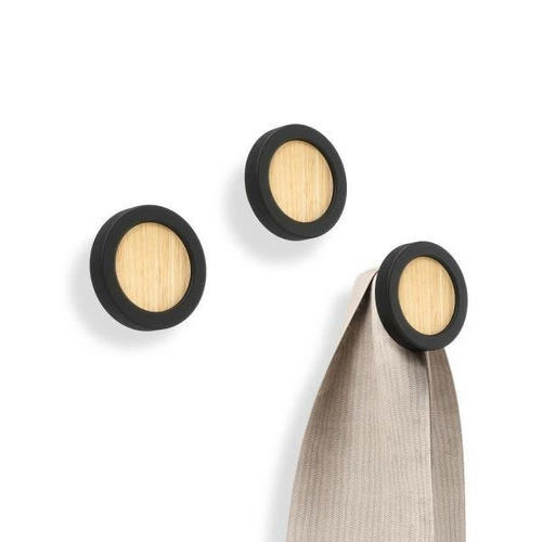 Nowoczesny wieszak ścienny Umbra HUB 3 czarny okrągły do przedpokoju i sypialni