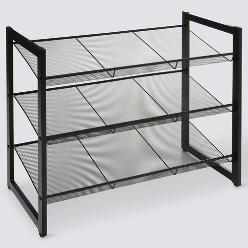 Metalowa półka na buty 5five simply smart czarna, loftowa na 9 par, nowoczesna, 3-poziomowa