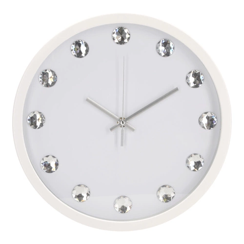 Zegar ścienny Intesi Diamanti biały 30 cm nowoczesny do salonu ze szkła z cyrkoniami