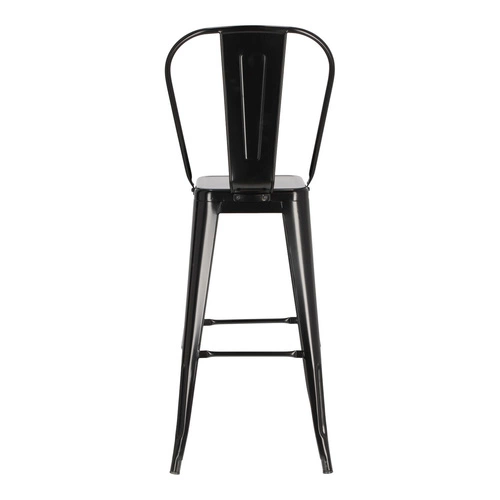 Hoker Paris Back 75 cm czarny metalowy z oparciem industrialny do kuchni i wyspy inspirowany Tolix