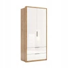 Szafa Tissa 90 cm nowoczesna biała z połyskiem i dębem z półkami do sypialni