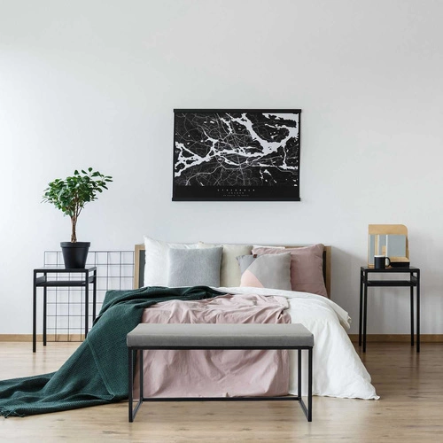 Ławka tapicerowana Donore szara welurowa do przedpokoju glamour na czarnych nogach Intesi