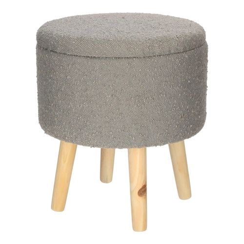 Stołek Neely Intesi ze schowkiem szary bouclé drewniany do toaletki w stylu skandynawskim