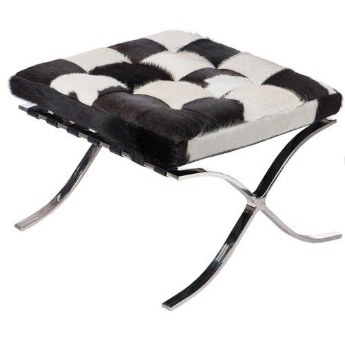 Podnóżek skórzany BA1 Premium inspirowany Barcelona do salonu nowoczesny czarny D2.DESIGN