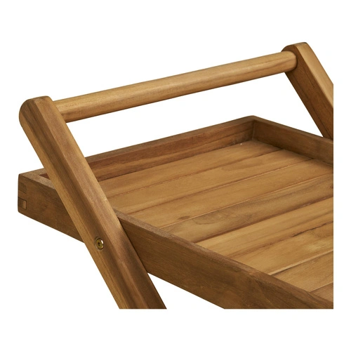 Wózek barowy Pasaku drewniany z drewna tekowego na kółkach do jadalni