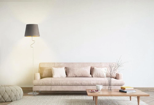 Lampa stojąca do salonu FOGO niebieska nowoczesna welwetowa z abażurem glamour Lysne 174 cm