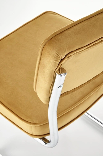 Krzesło tapicerowane Nelson Intesi welurowe musztardowe na płozach do jadalni nowoczesne