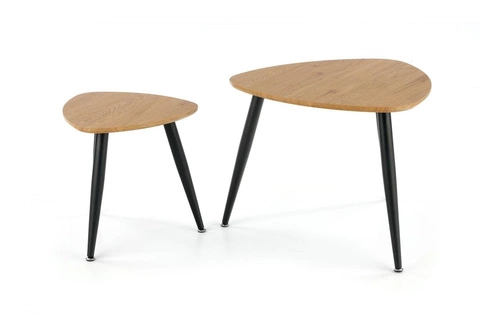 Zestaw 2 stolików kawowych Minessa owalny loftowy dąb i czarny metal do salonu Intesi