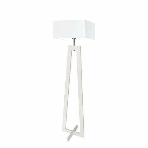 Lampa podłogowa biała do salonu Jawa Lysne nowoczesna drewniana z abażurem 138 cm