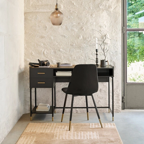 Krzesło tapicerowane Tyka czarne Atmosphera do jadalni nowoczesne na metalowych nogach