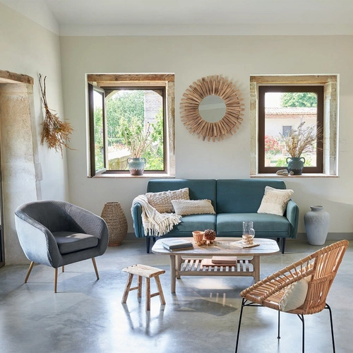 Stolik kawowy Banila prostokątny drewniany z półką do salonu nowoczesny akacja 120x70