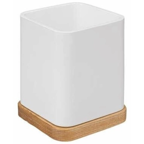 Kubek na szczoteczki do zębów Natureo biały z drewnem jesionowym do łazienki 5five