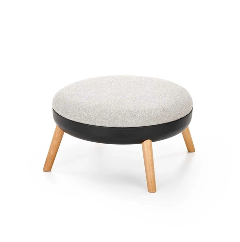Podnóżek tapicerowany okrągły Redo Intesi szary skandynawski do fotela i salonu drewno