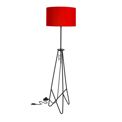 Lampa podłogowa Float czarna 1x60W E27  abażur czerwony