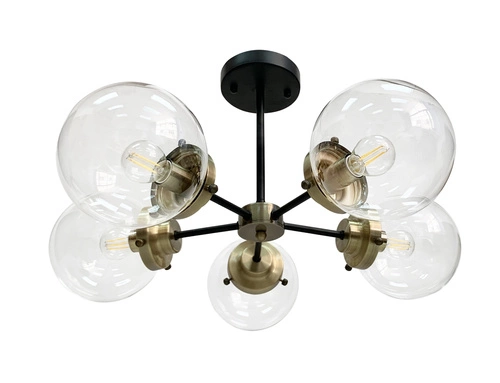 Lampa sufitowa Lens czarny+patynowy  5x40W E14 klosz bezbarwny
